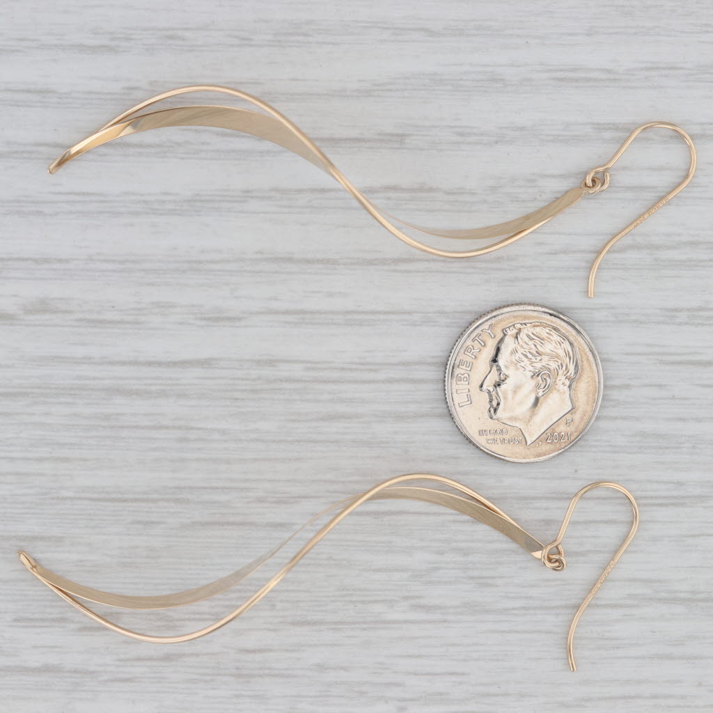 Gray Dangle Swirl Earrings 14k Yellow Gold Hook Posts