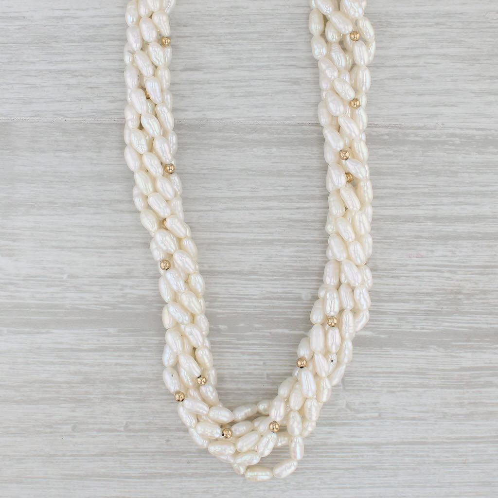 Gray Woven Cultured Pearl Multistrand Necklace 14k Gold 22.5" 15.4mm