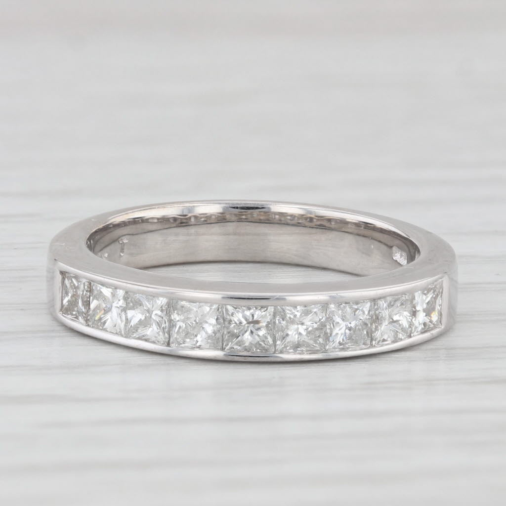 Light Gray 1ctw Diamond Wedding Band 14k White Gold Size 6.75 Bridal Channel Set Princess