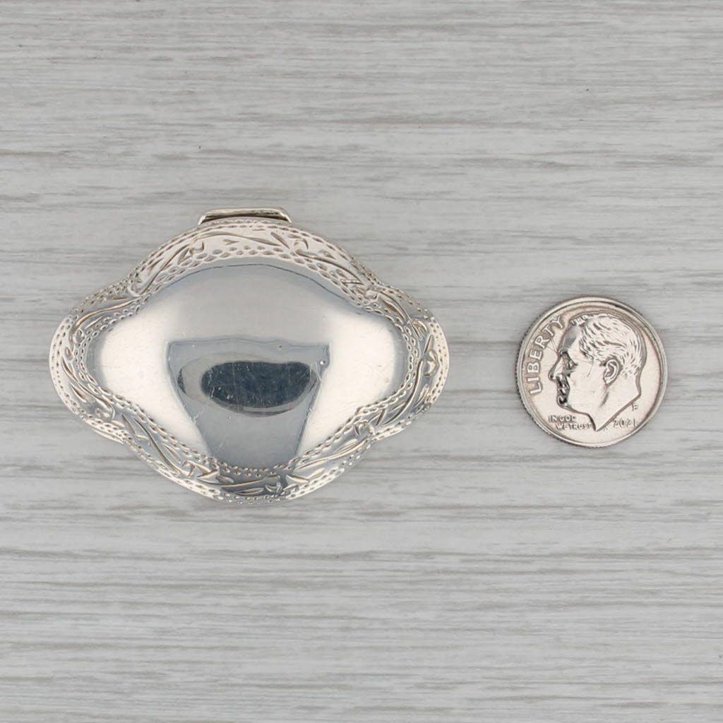 Sterling Silver Snuff / Pill Box Engravable Etched Border Vintage Opens