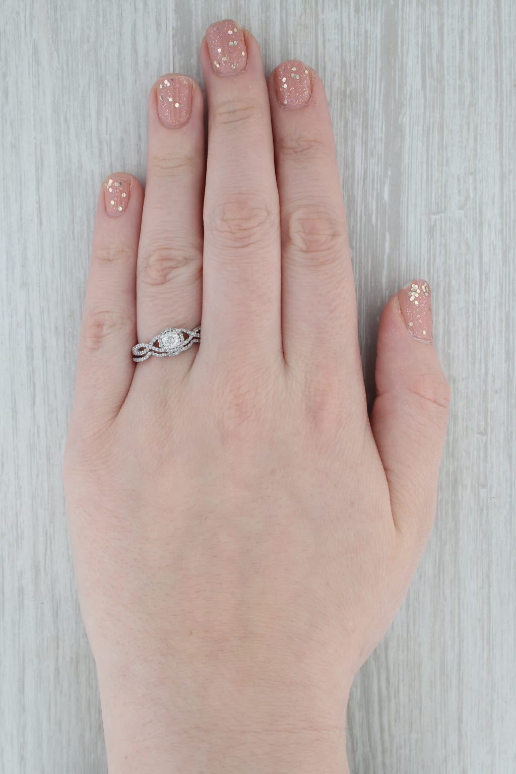 Gray 0.41ctw Diamond Engagement Ring Contoured Wedding Band Bridal Set 10k White Gold