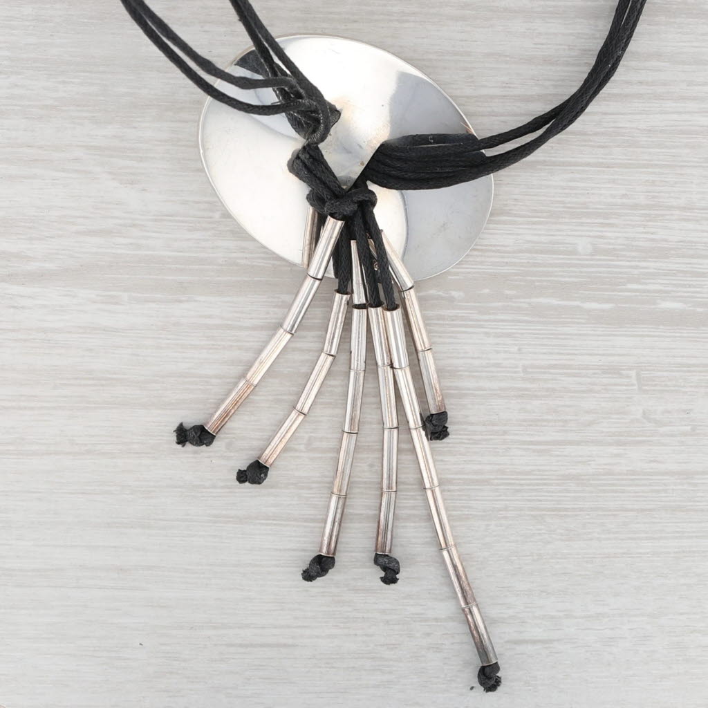 Light Gray Fringed Multi-Cord Statement Necklace Sterling Silver Toggle 16" Southwestern
