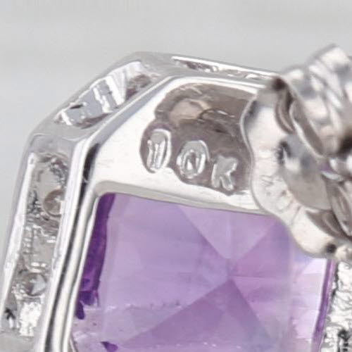 4.16ctw Amethyst Diamond Halo Drop Earrings 10k White Gold