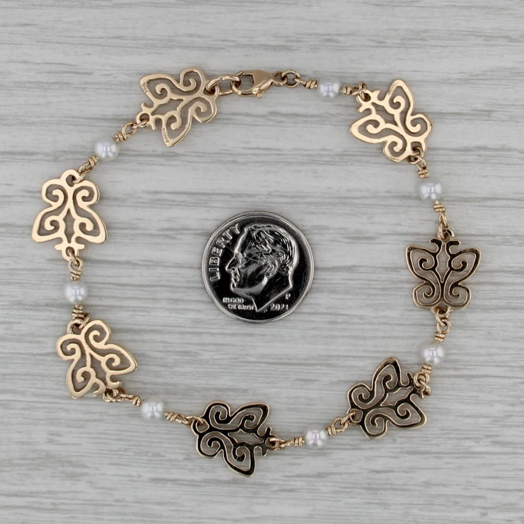 James Avery Cultured Pearl Butterfly Chain Bracelet 14k Yellow Gold 7.75"
