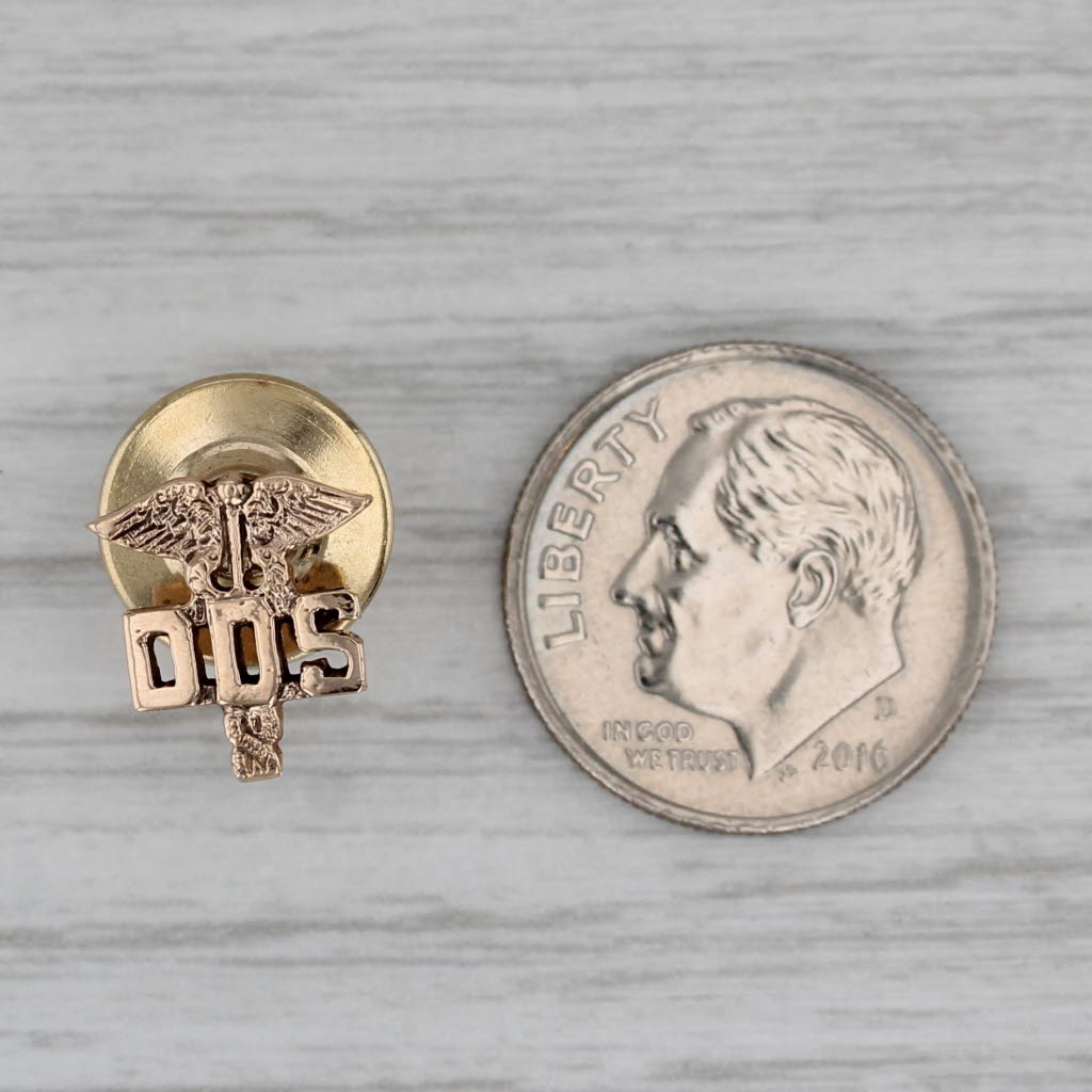 Dark Gray Dentist Tie Tac Lapel Pin 14k Yellow Gold DDS Caduceus