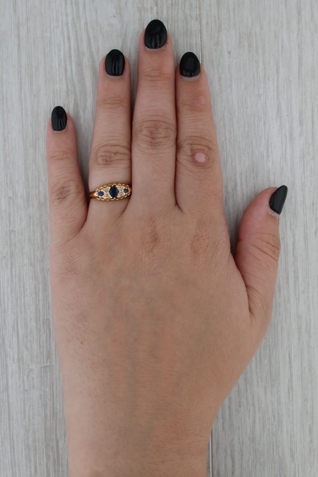0.46ctw Blue Sapphire Diamond Ring 18k Yellow Gold Size 6.25