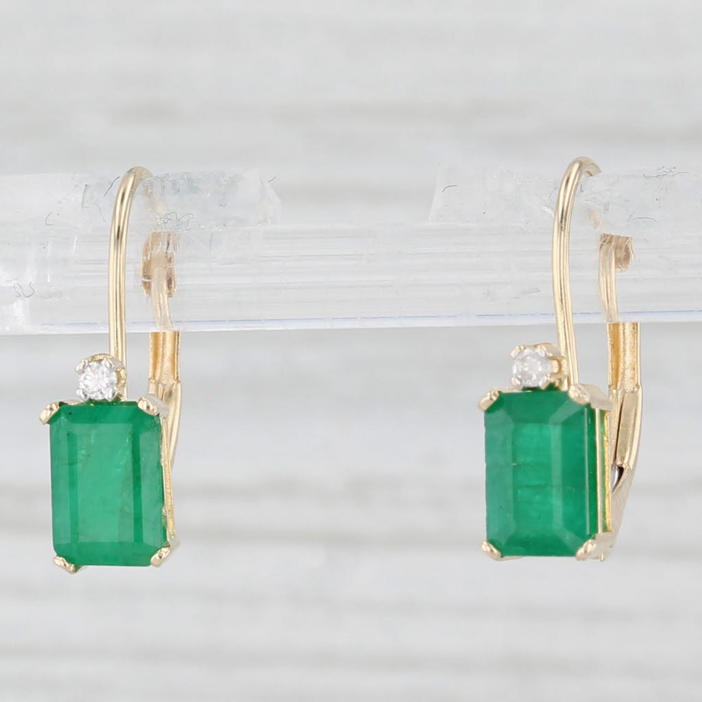 Light Gray 1.02ctw Emerald Diamond Drop Earrings 14k Yellow Gold Lever Backs
