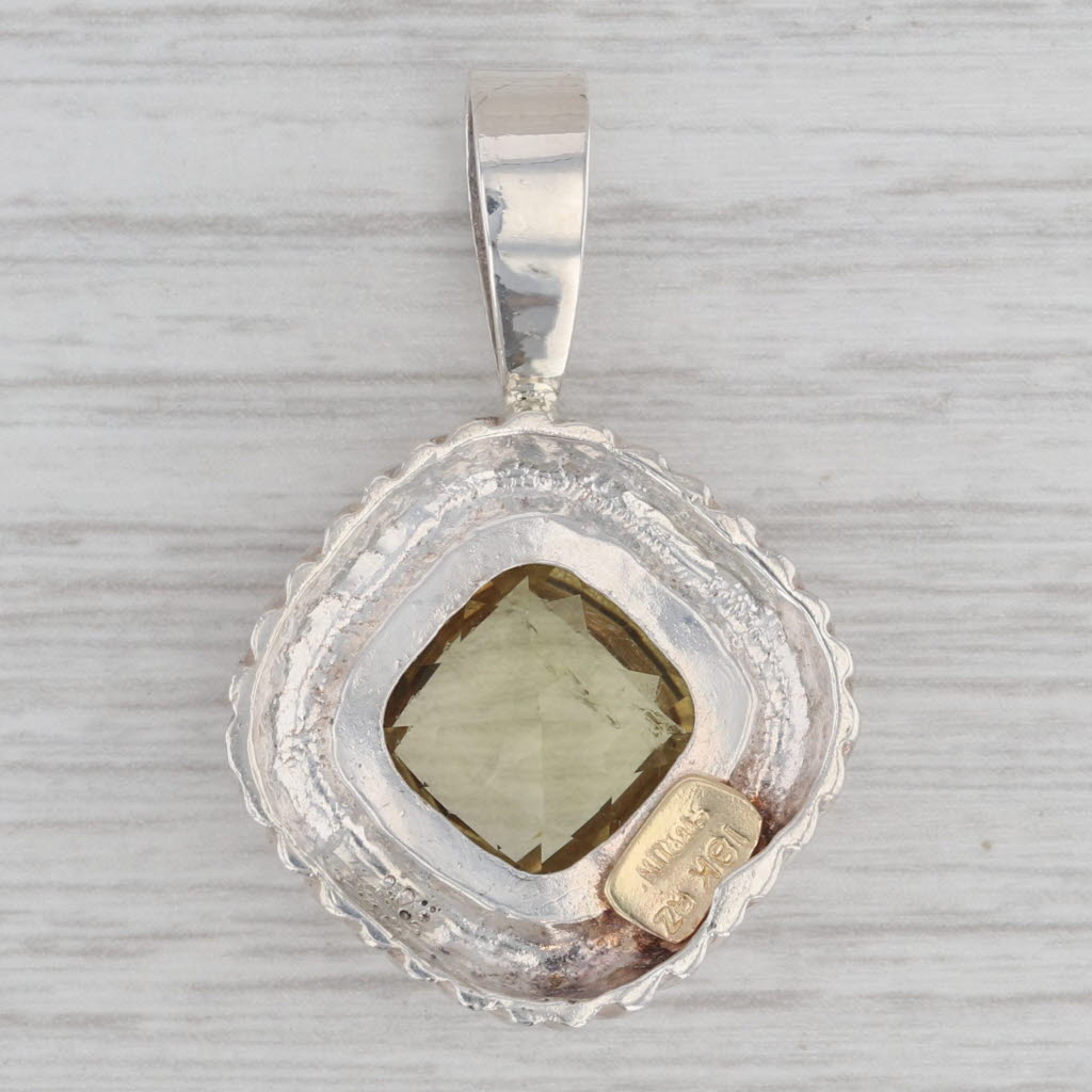 Gray 7.30ct Lemon Quartz Pendant Sterling Silver 18k Gold Statement