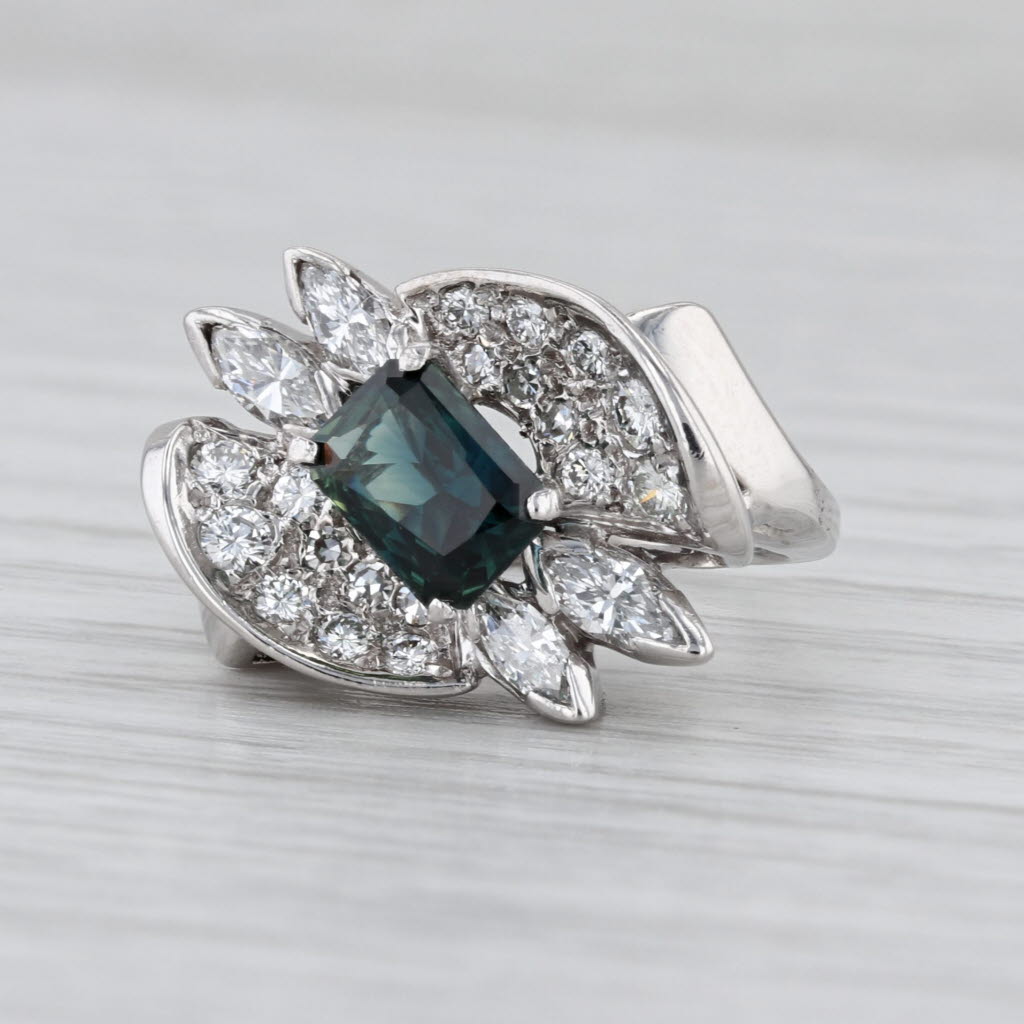 1.71ctw Blue Sapphire Diamond Abstract Cocktail Ring 14k White Gold Size 4