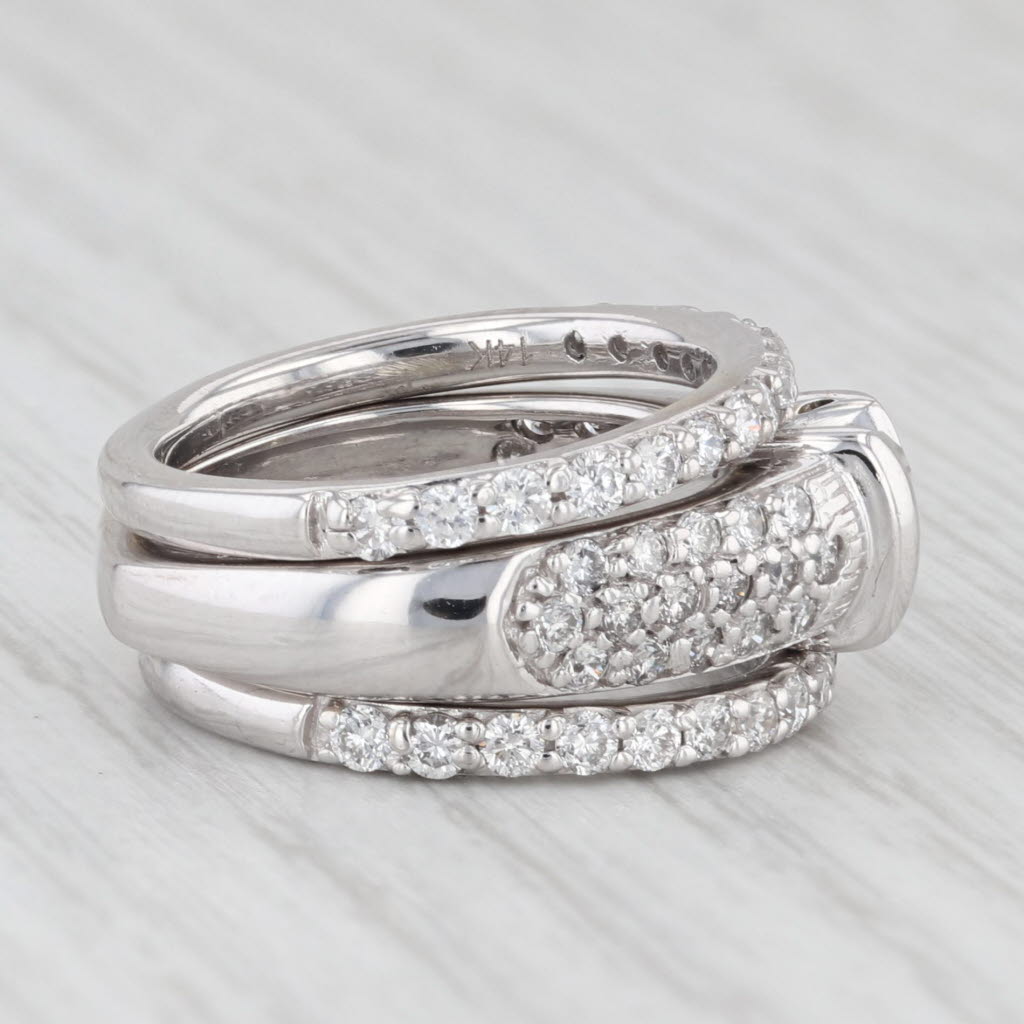 Light Gray 1.34ctw Diamond Engagement Ring 2 Wedding Band Bridal Set 14k White Gold Sz 4.75