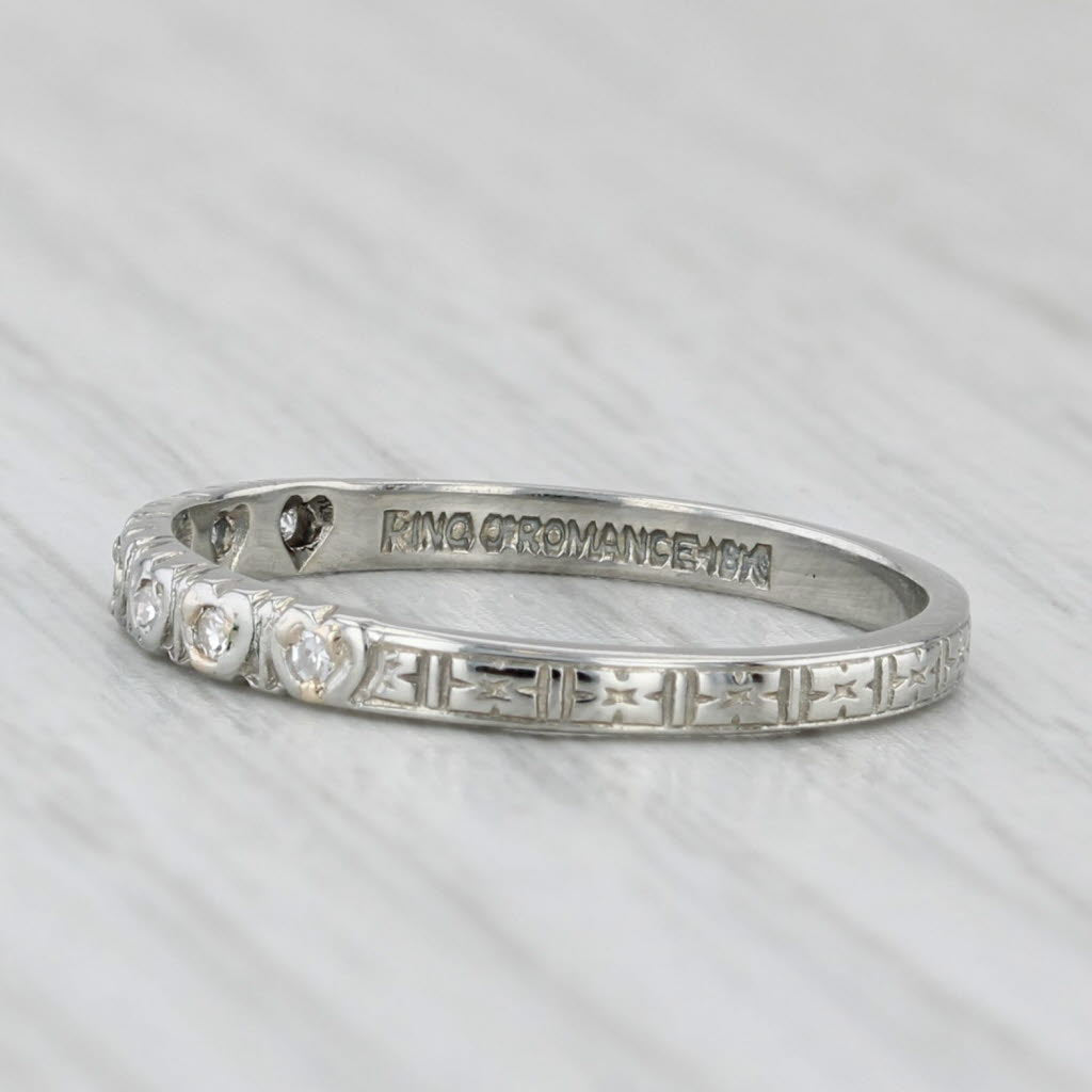 Light Gray Vintage Diamond Hearts Wedding Ring 18k White Gold Size 6.75 Stackable Band