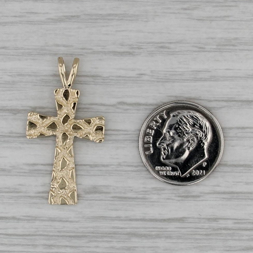 Gold Nugget Cross Pendant 14k Yellow Gold Religious Jewelry
