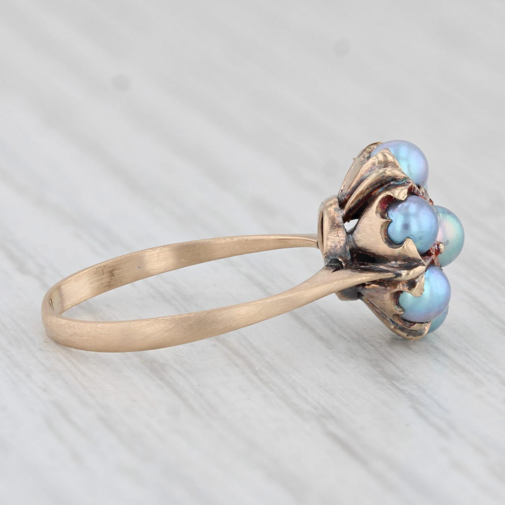 Light Gray Gray Cultured Pearl Cluster Ring 14k Yellow Gold Size 5.75 Vintage
