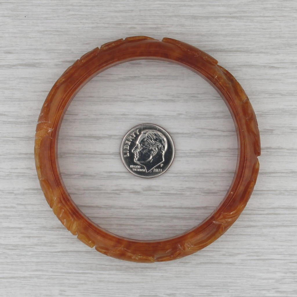 Brown Carved Fish Jadeite Jade Bangle Bracelet 7” 13mm Stackable Statement