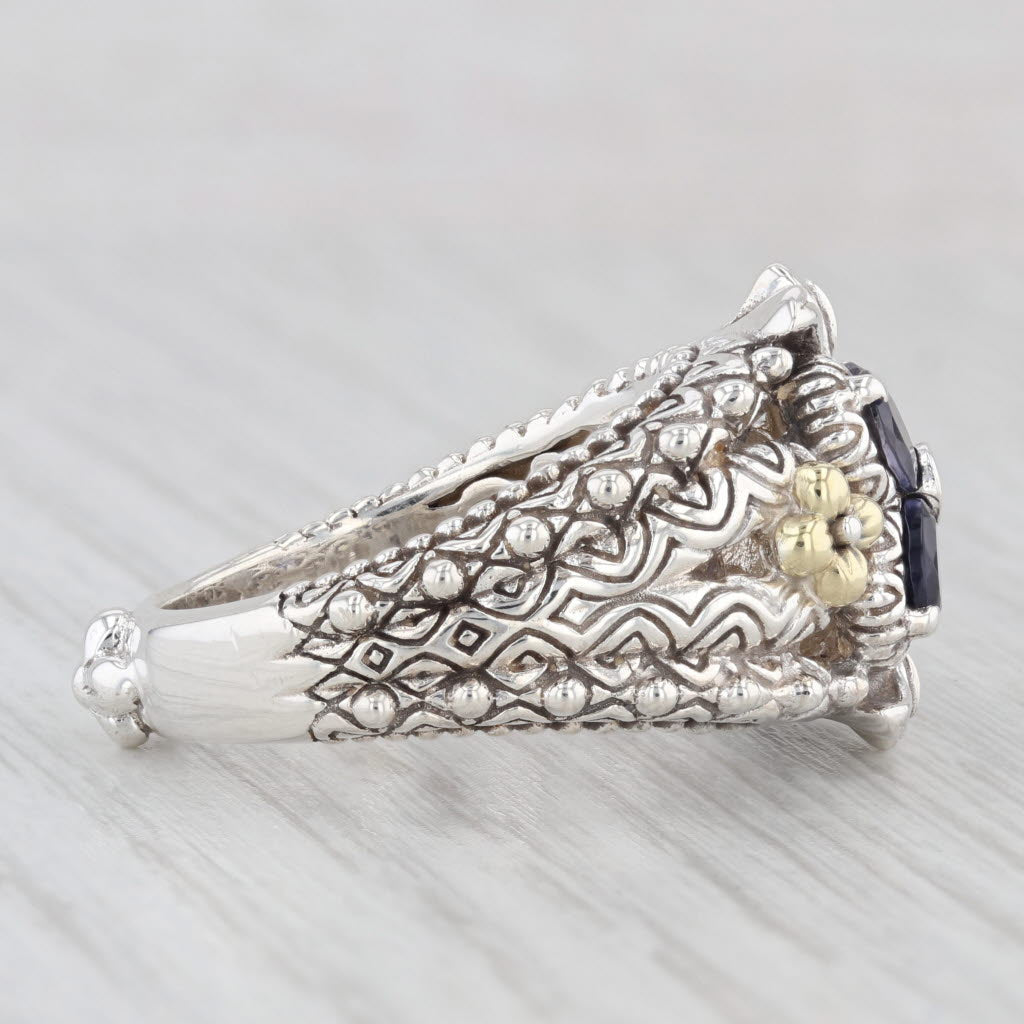 Light Gray Bixby 1.17ctw Iolite Topaz Flower Ring Sterling Silver 18k Gold Sz 9 Statement