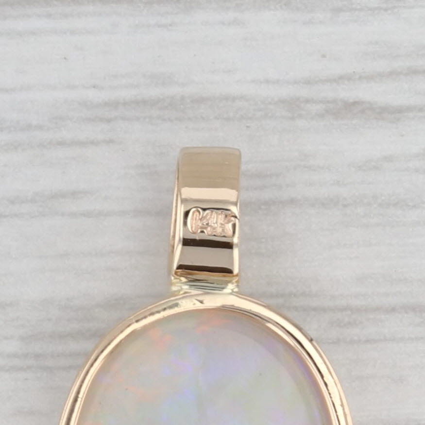 Colorful Opal Pendant 14k Yellow Gold Oval Cabochon Solitaire
