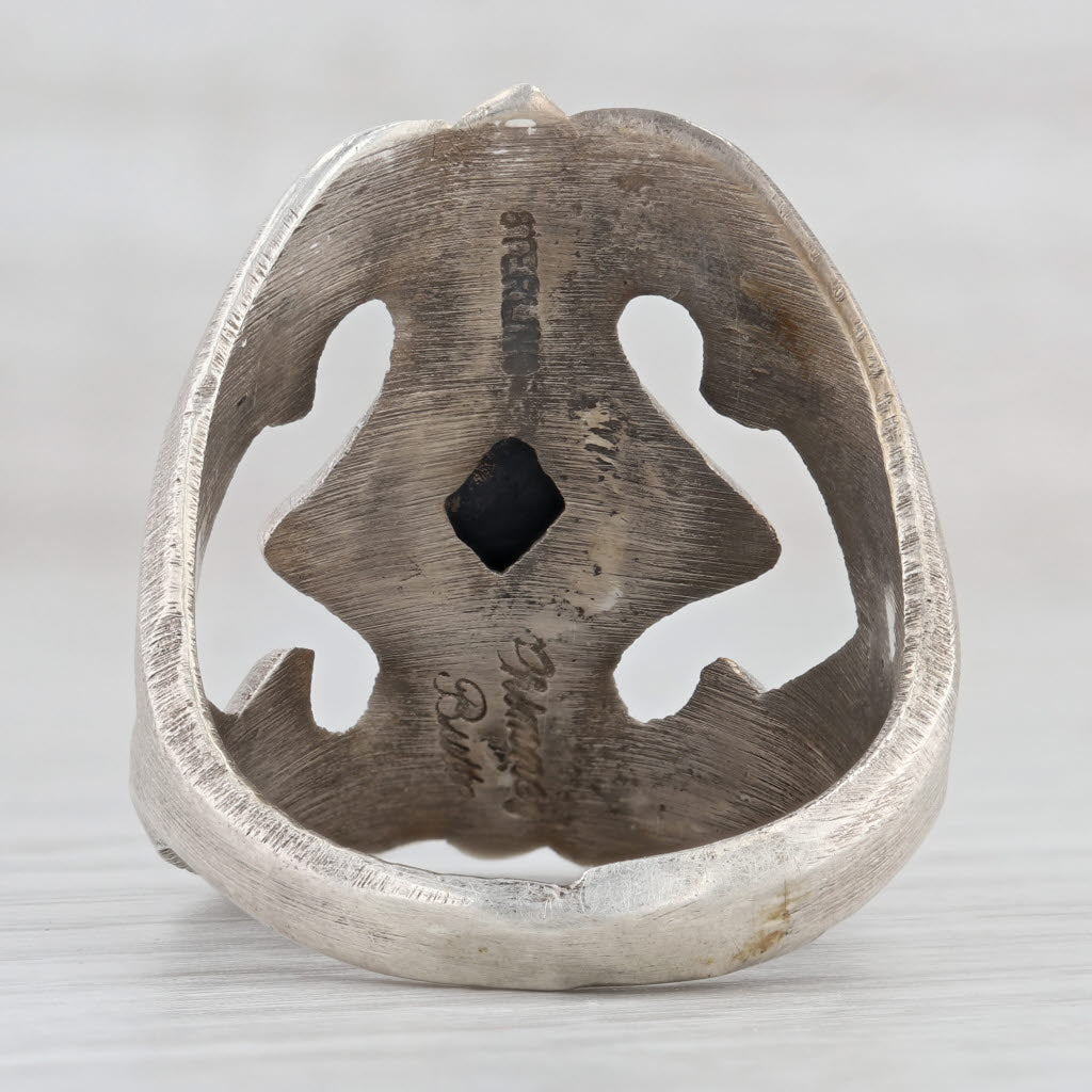 Light Gray Chimney Butte Coral Ring Sand Cast Sterling Silver Native American Navajo