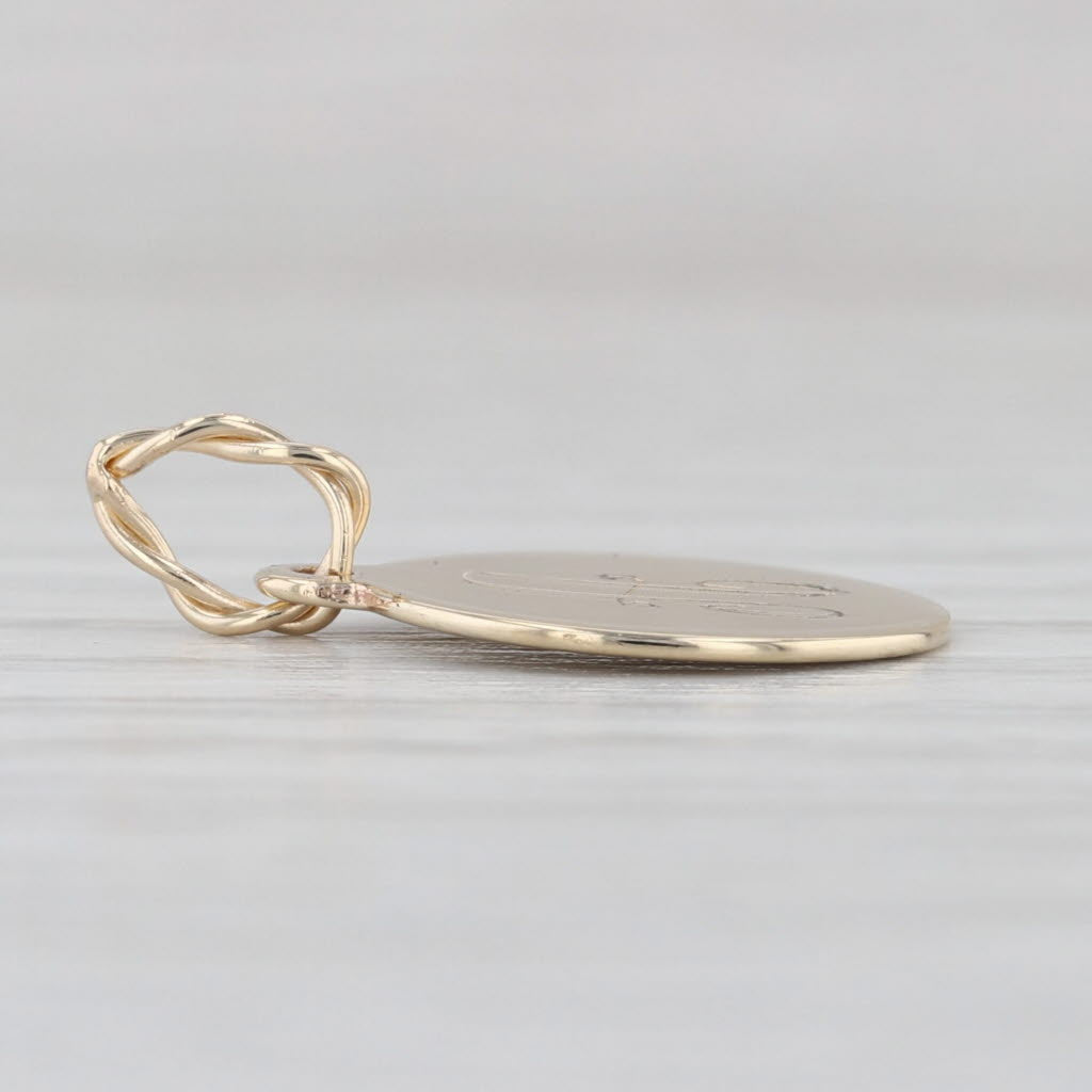Engraved Letter Initial "A" Pendant 14k Yellow Gold Small Round Charm