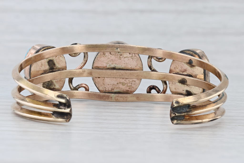 Vintage Native American Turquoise Cuff Bracelet Gold Filled 6.25" Statement