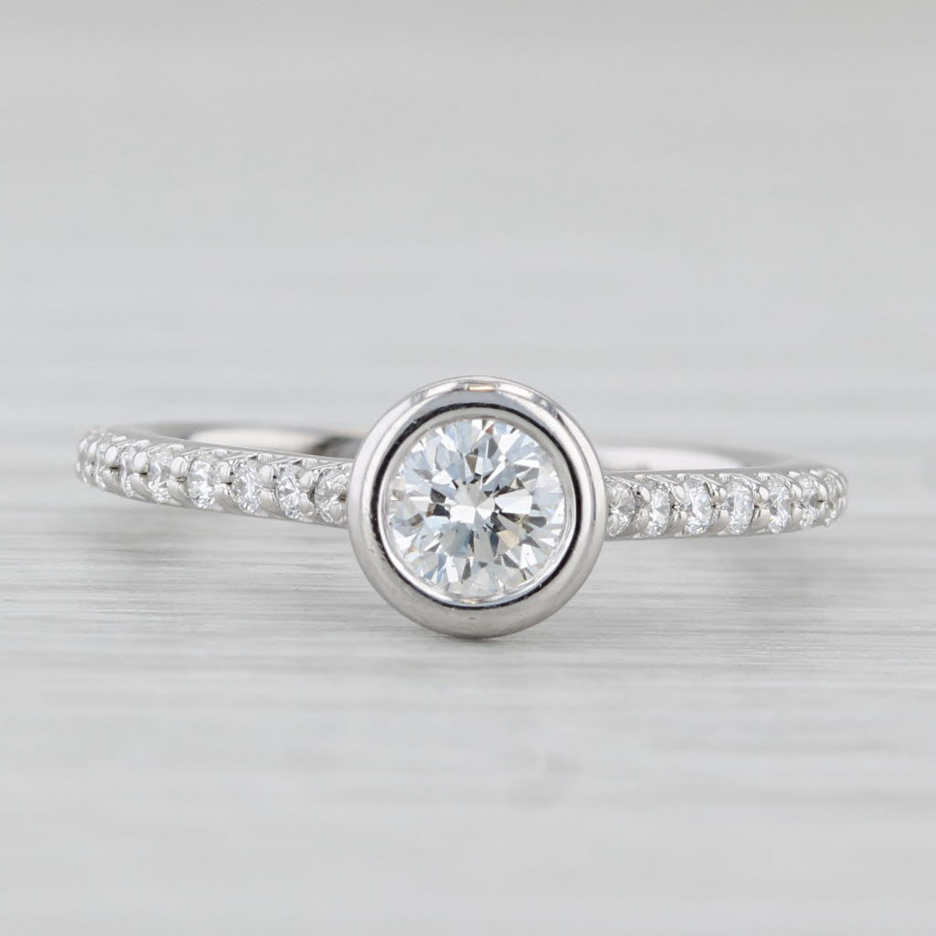 Light Gray 0.70ctw Round Bezel Set Diamond Engagement Ring 14k White Gold Size 4.5
