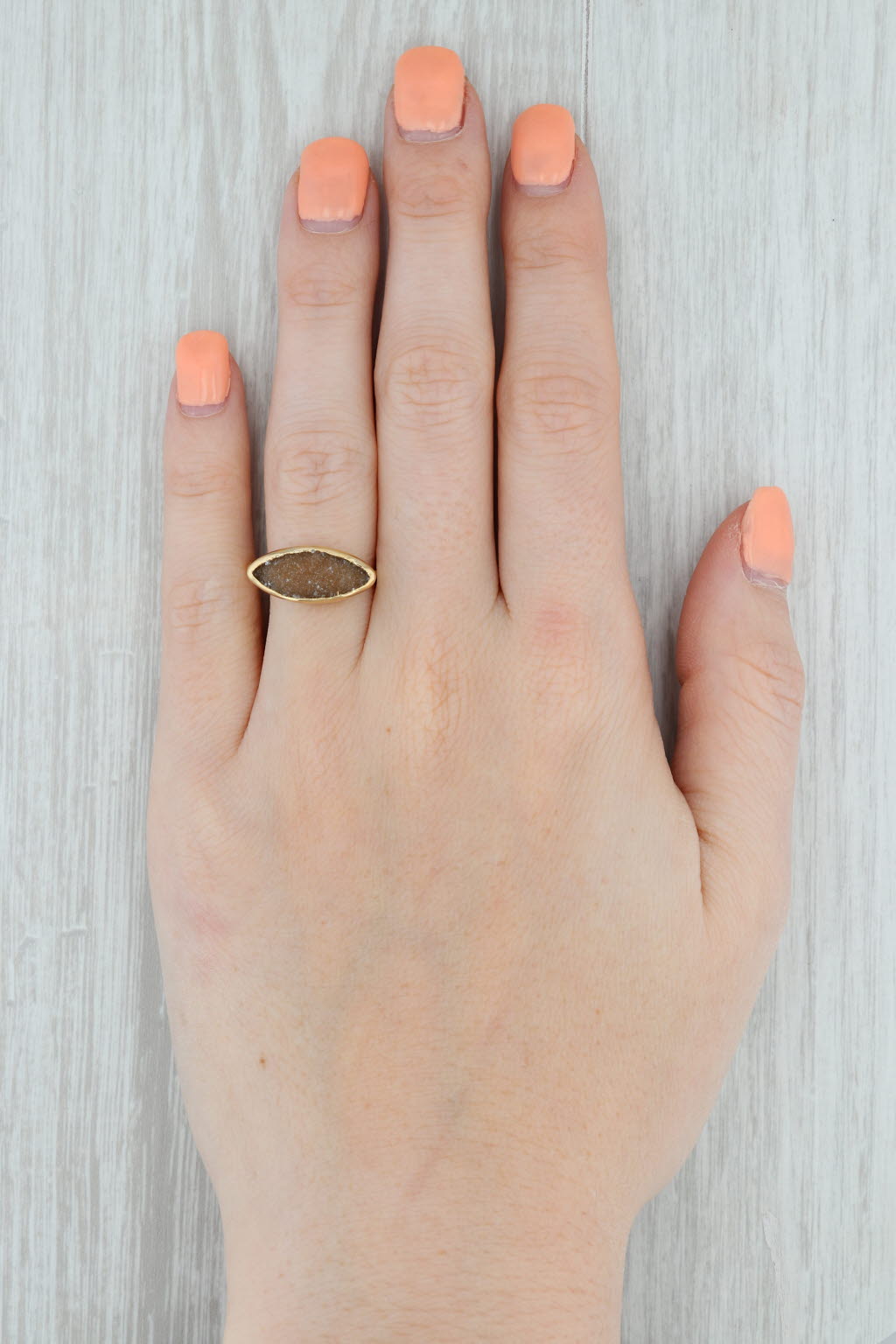 New Nina Nguyen Ring Sand Druzy Quartz Sterling Silver 22k Gold Vermeil Size 7