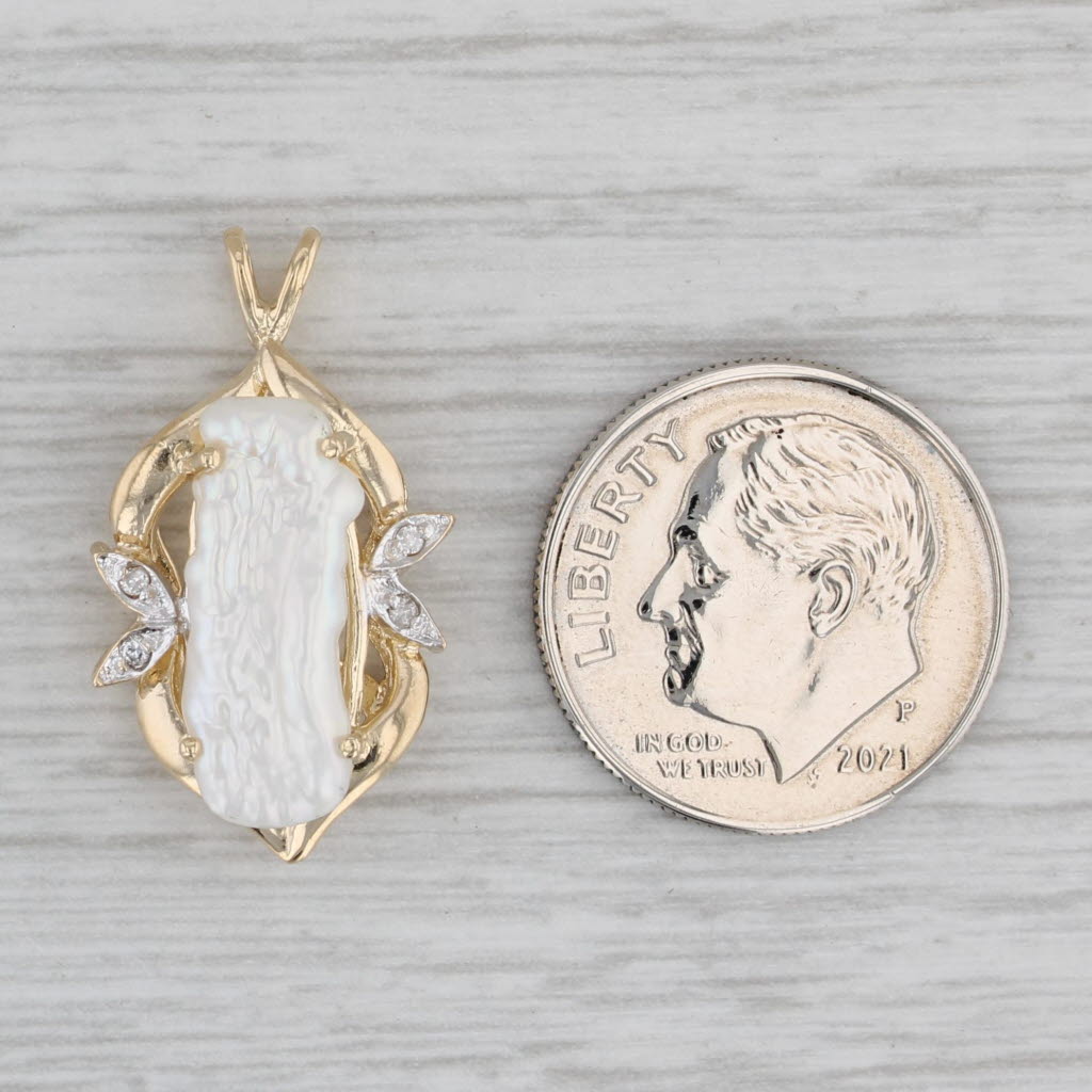 Gray Keshi Pearl Diamond Pendant 14k Yellow Gold