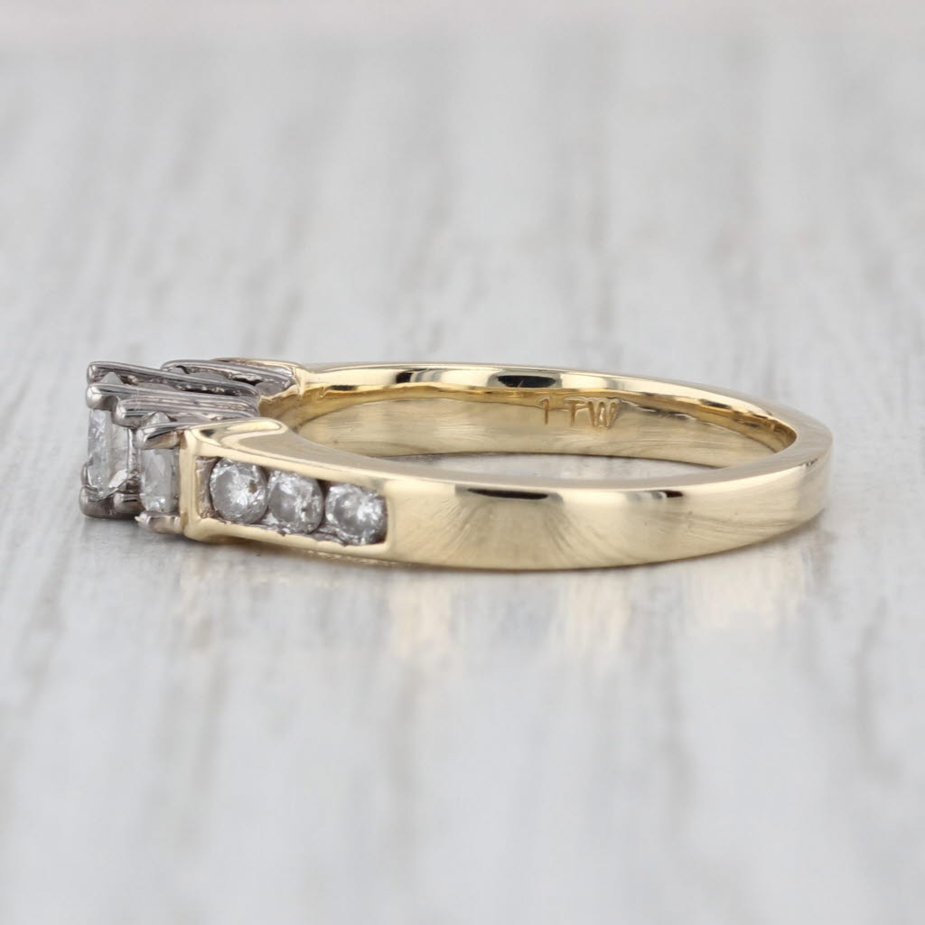 0.99ctw 3-Stone Round Diamond Engagement Ring 14k Yellow Gold Size 7-7.25