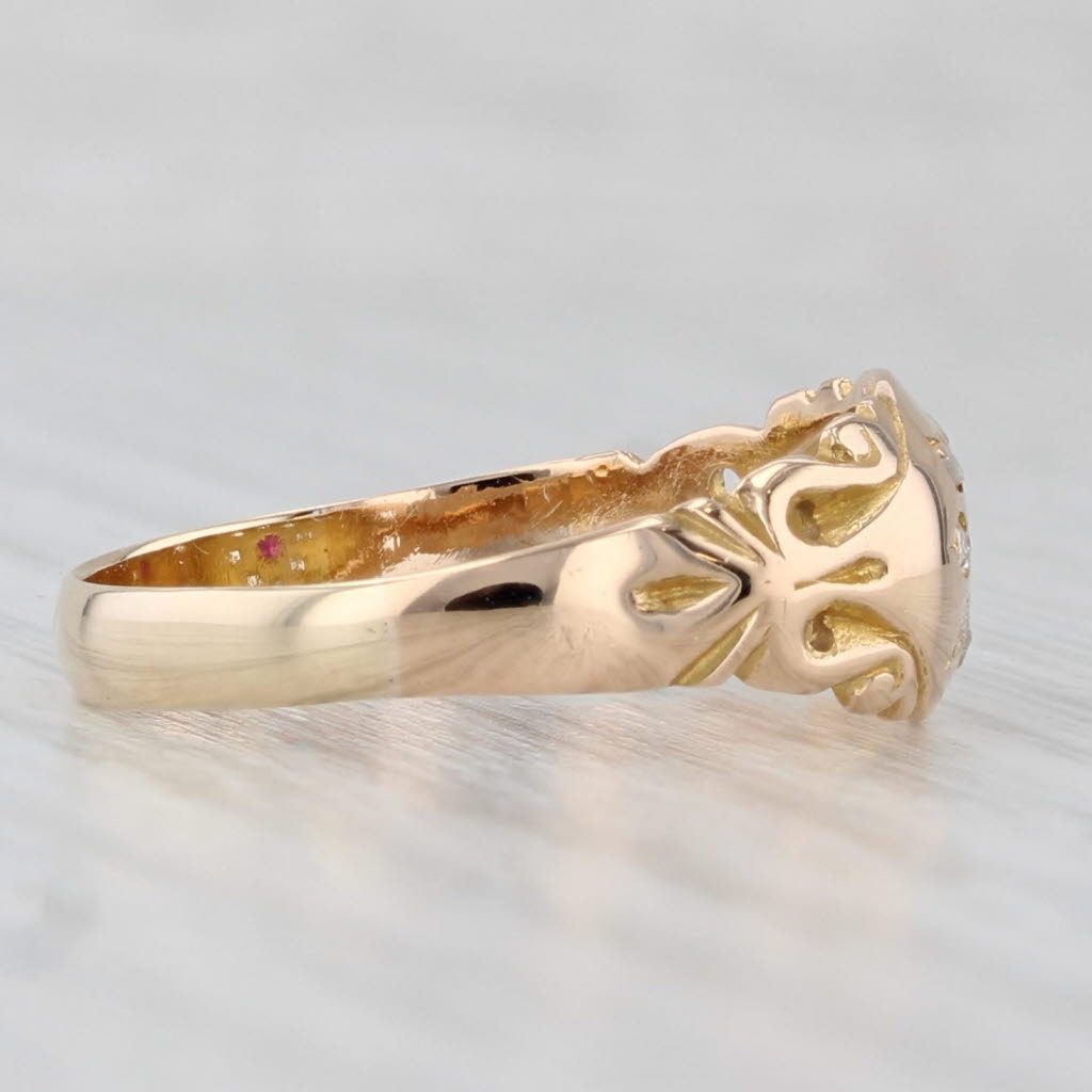 Light Gray Antique Ruby Diamond Flower Ring 12k Yellow Gold Size 8