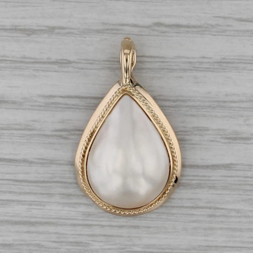 Mabe Pearl Teardrop Enhancer Pendant14k Yellow Gold Pear Solitaire Clip Bail