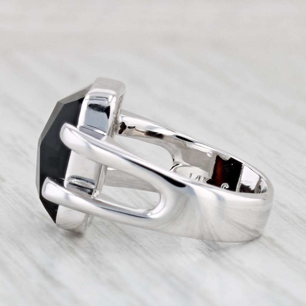 Light Gray Onyx Solitaire Ring 14k White Gold Size 6