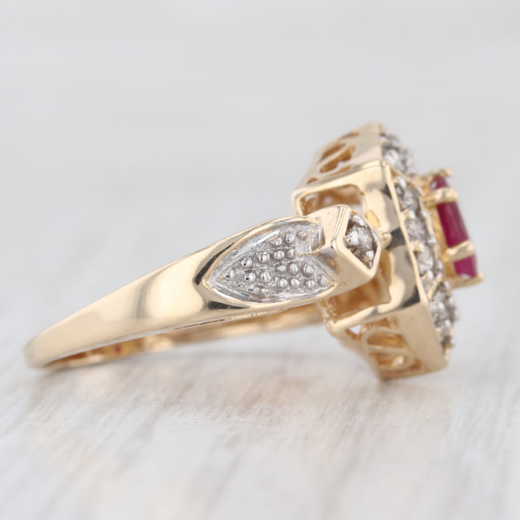 0.83ctw Ruby Diamond Halo Ring 14k Yellow Gold Size 7.25
