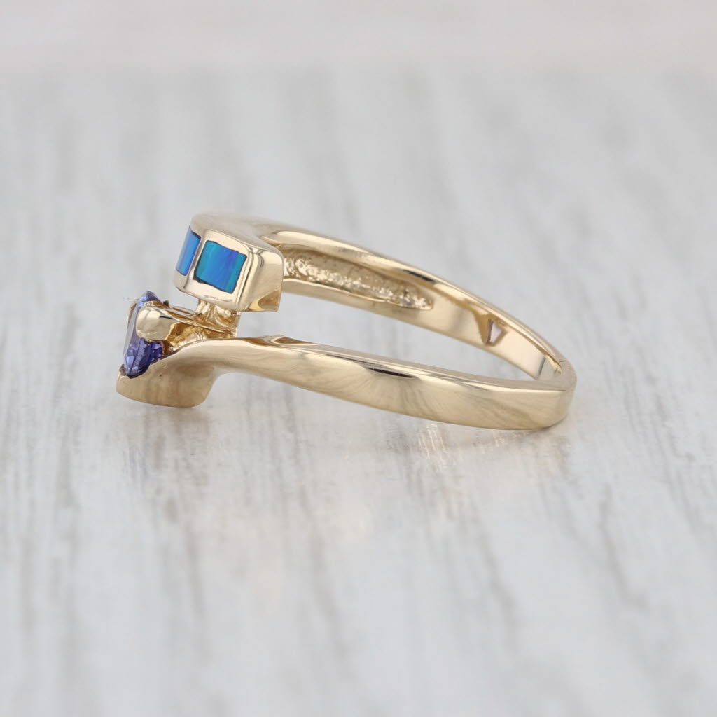 Opal Tanzanite Bypass Ring 14k Yellow Gold Size 5.5