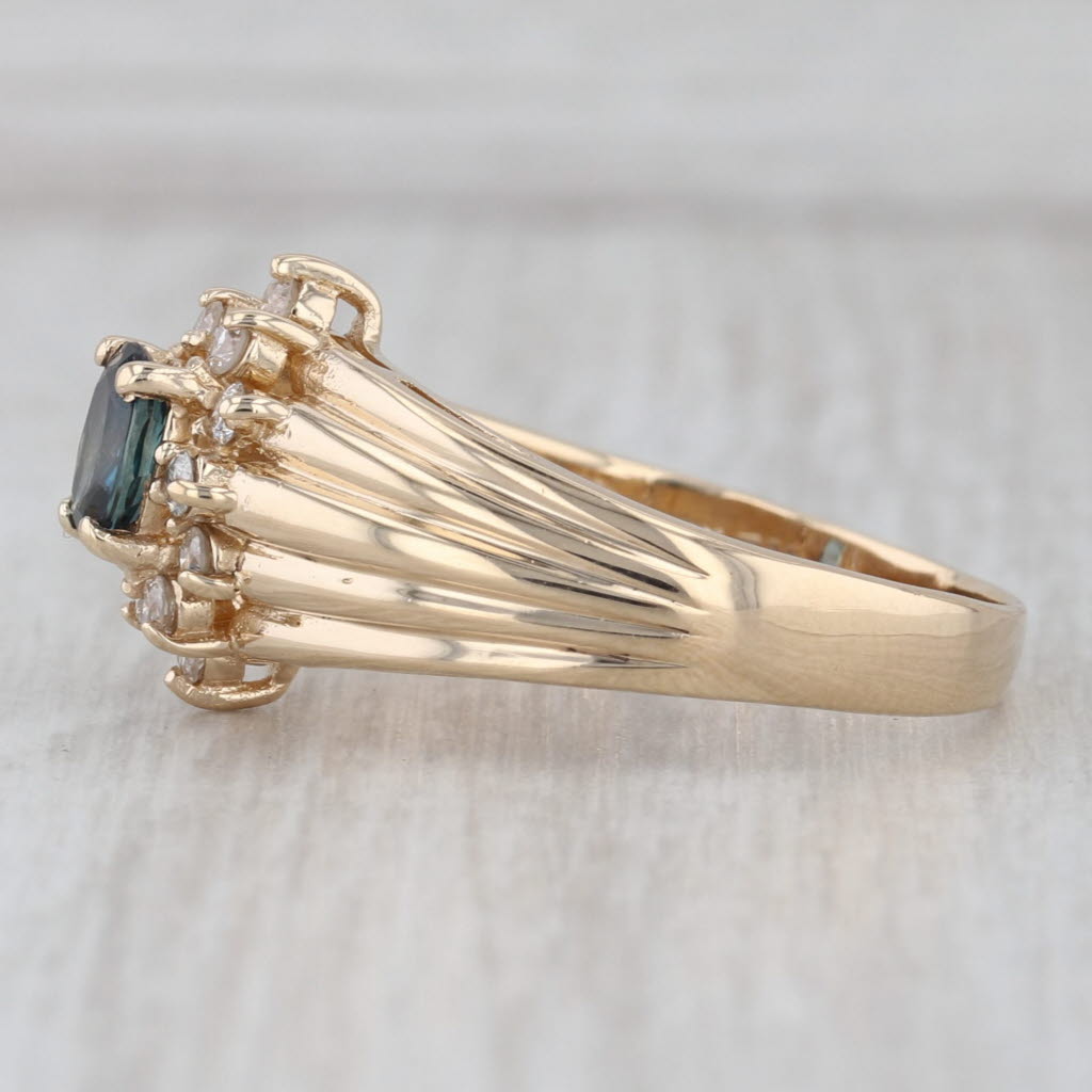 0.70ctw Blue Sapphire Diamond Halo Ring 14k Yellow Gold Size 9