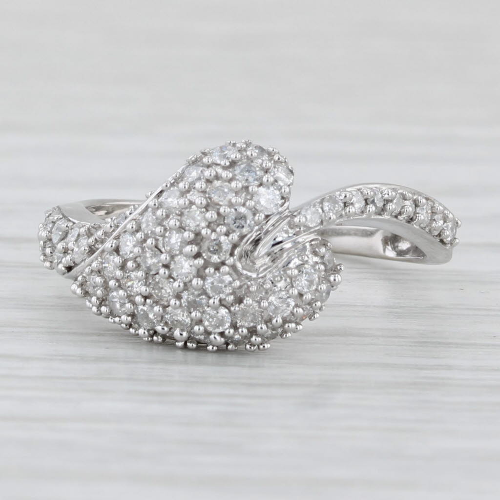 Light Gray Pave Diamond Heart Bypass Ring 0.52ctw 14k White Gold Size 9