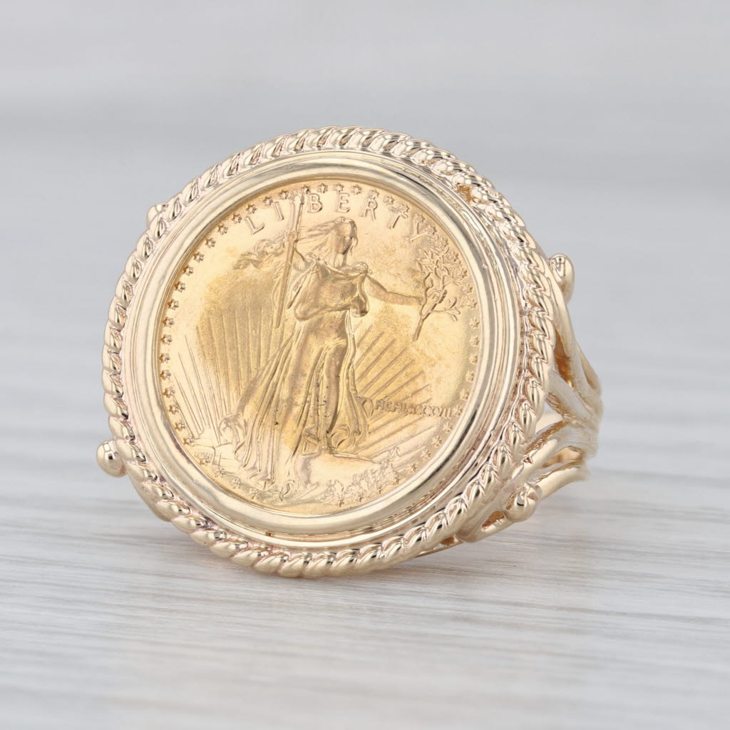 1987 American Gold Eagle 1/10oz Coin Ring 14k 22k Yellow Gold Size 6.25
