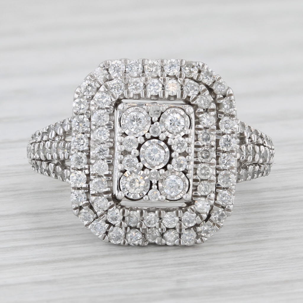 Light Gray 0.85ctw Diamond Cluster Halo Engagement Ring 10k White Gold Size 6