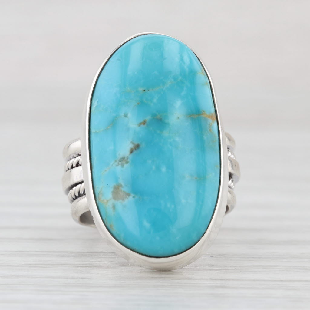 Turquoise Ring Oval Cabochon Sterling Silver Size 5.25 Vintage Statement