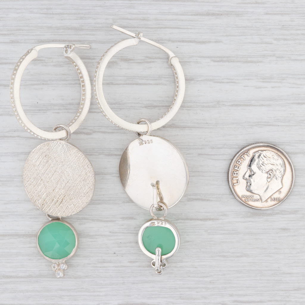 New Nina Nguyen Hoop Charms Earrings Green Chrysoprase Moonstone Sterling Silver