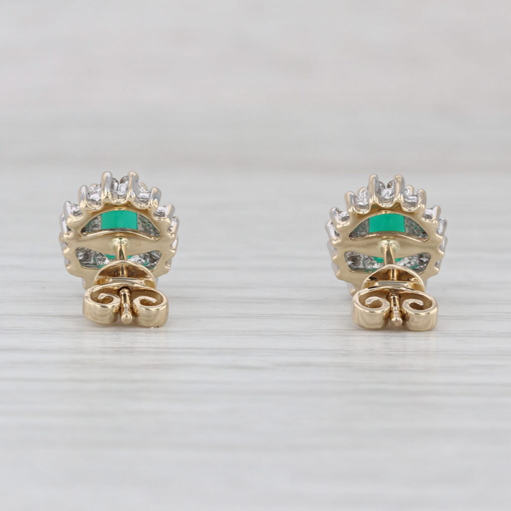 1.15ctw Lab Created Emerald Diamond Halo Stud Earrings 14k Yellow Gold