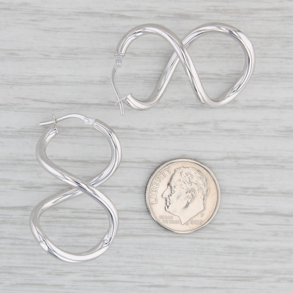 Light Gray Swirl Dangle Earrings 14k White Gold Snap Tops Pierced Drops