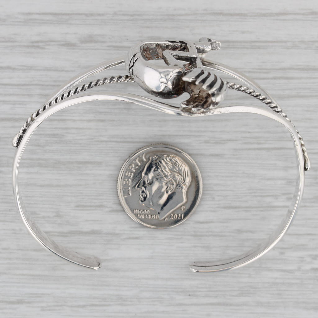 Gray Kokopelli Tirbal Figural Cuff Bracelet Sterling Silver Statement 6.75"