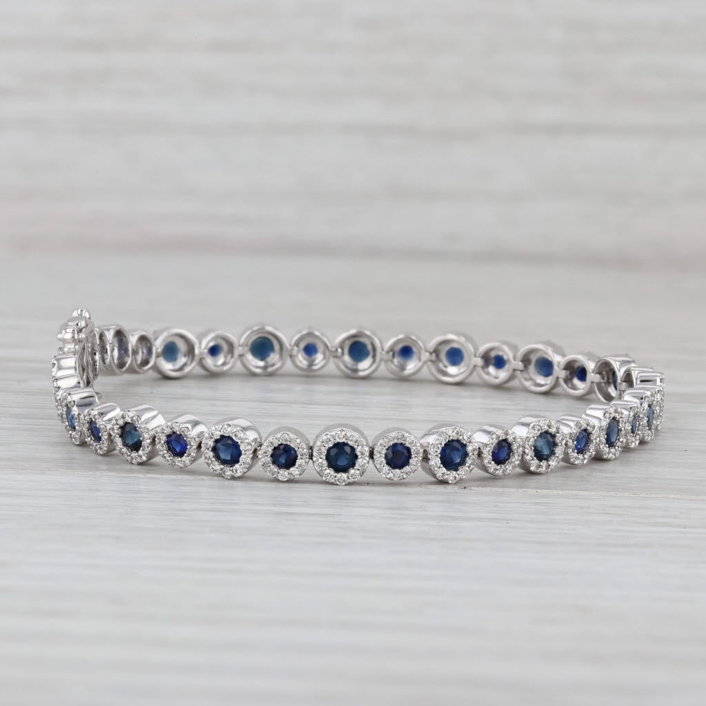 Gray New 6.22ctw Sapphire Diamond Halos Tennis Bracelet 14k White Gold 7.25" 5.6mm