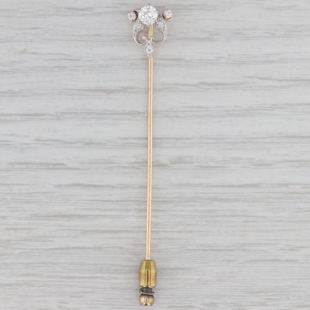 Gray 0.48ctw Diamond Stickpin 10k Gold Platinum Antique Pin