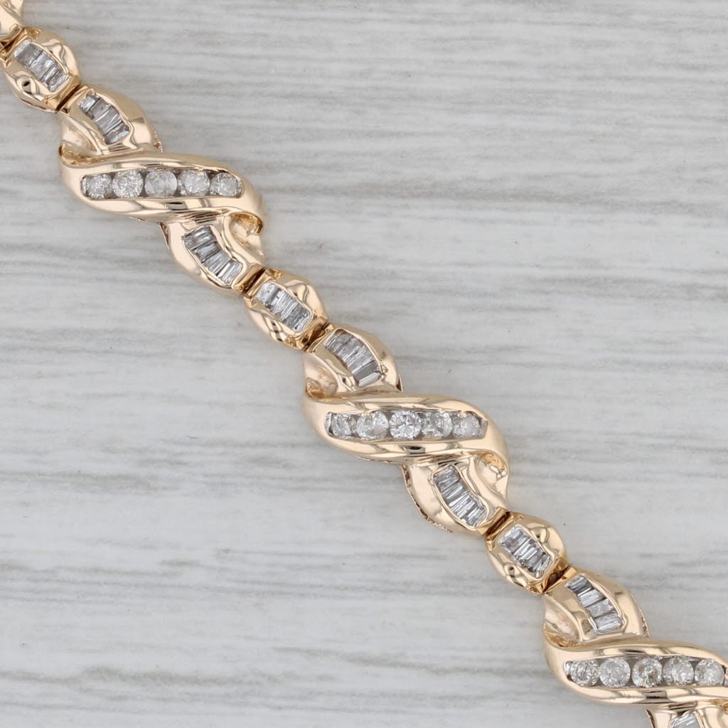 Gray 1.70ctw Diamond XO Tennis Bracelet 10k Yellow Gold 7.25" 6.6mm