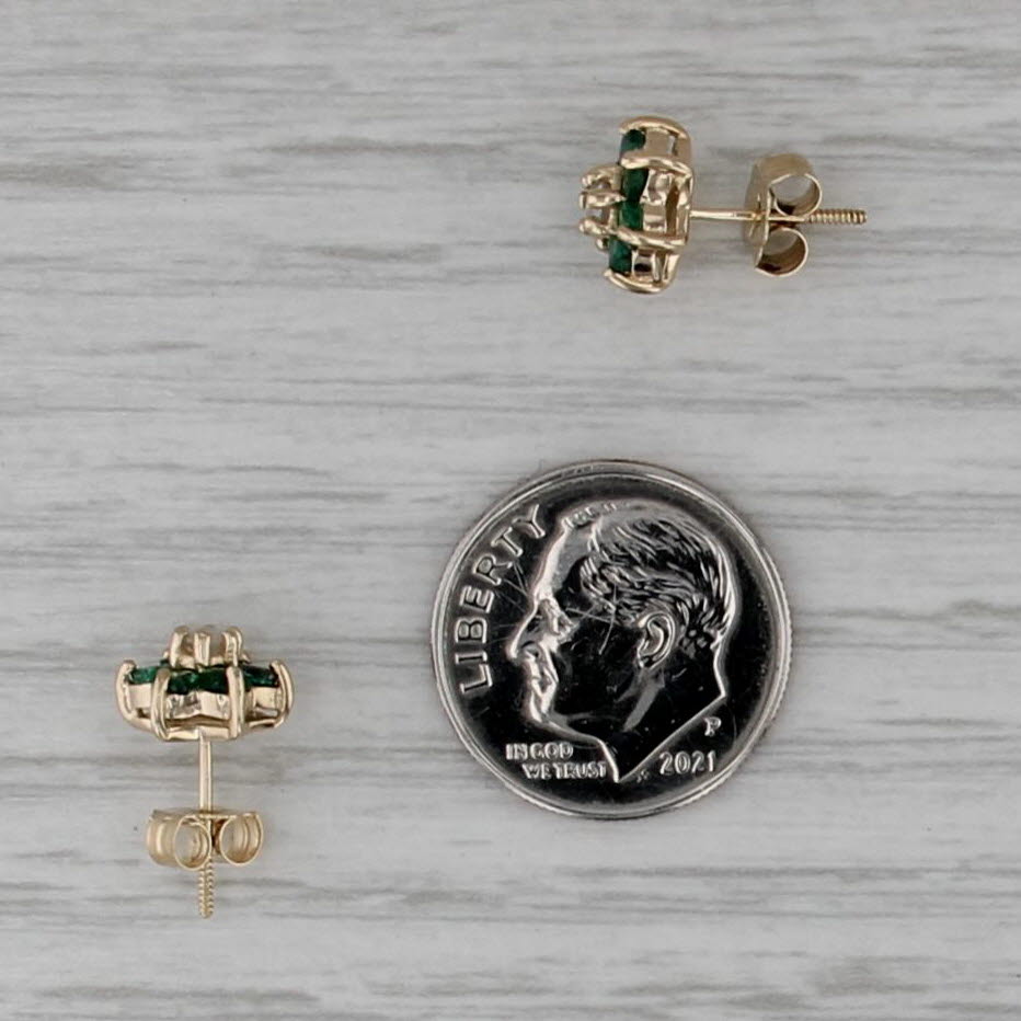 0.58ctw Emerald Diamond Flower Stud Earrings 14k Yellow Gold Studs