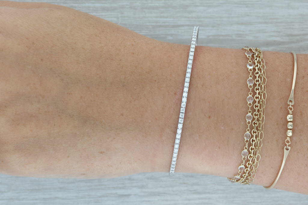 Rosy Brown New 1ctw Diamond Flexible Bangle Tennis Bracelet 14k White Gold 6.75"