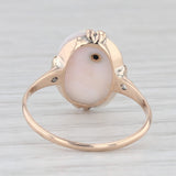 Antique Carved Shell Cameo Diamond Ring 10k Yellow Gold Size 6.25