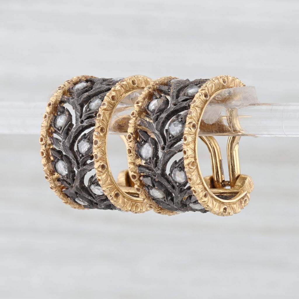 Buccellati Ramage 0.49ctw Diamond Flower Hoop Earrings 18k Gold 2-Toned Hoops