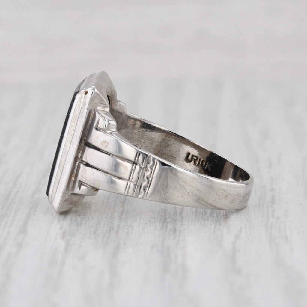 Onyx Signet Ring 10k White Gold Size 10 Vintage Men's
