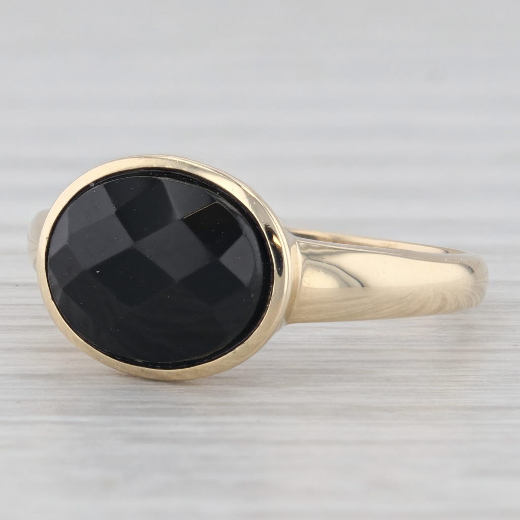 Light Gray Faceted Onyx Oval Solitaire Ring 14k Yellow Gold Size 6.75